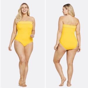 Lands End X Draper James One Piece Bandeau Smocked Swimsuit yellow size 24W NWT